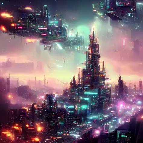 digital ink, wide shot, sci fi city, Cybercity, style by JovianSociety