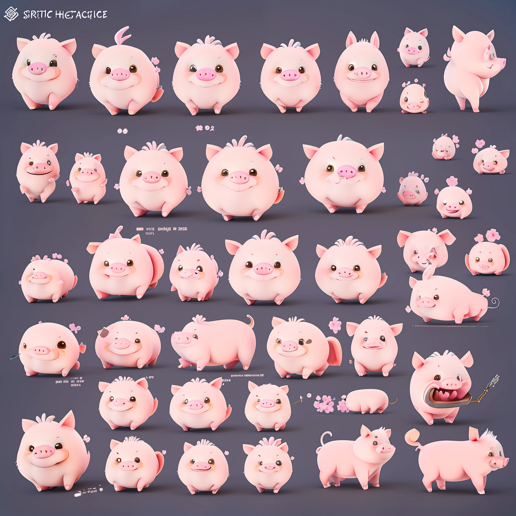 a close up of a bunch of pig characters with different expressions