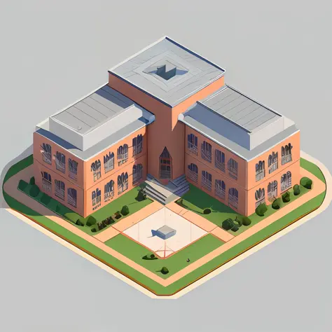 isometric school building, isometric view, high quality, game asset