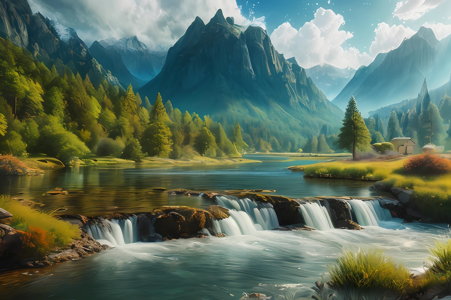 paysage,eau,(fond d&#39;écran CG Unity 8k extrêmement détaillé), la plus belle œuvre d&#39;art du monde,peinture à l&#39;huile majestueuse professionnelle,complexe, détail élevé, netteté, Spectaculaire, art de la peinture photoréaliste