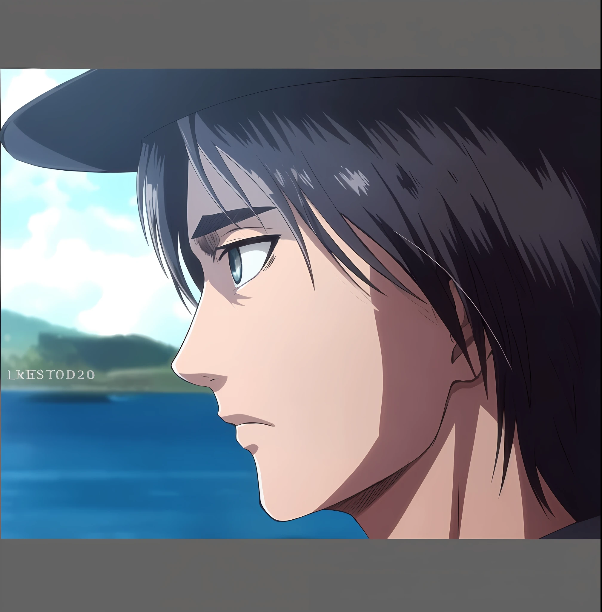 Anime image of a man with a hat looking out over a lake - SeaArt AI