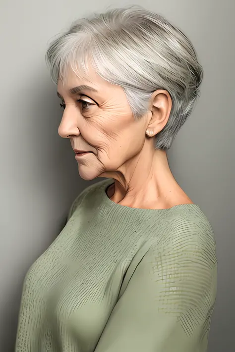 Green tones, mature, cold, silver-haired, shade 1.3, brown eyes
