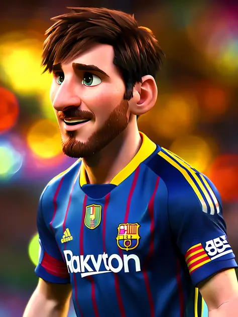 Lionel Messi, (pixar style) (masterpiece:1.2) (bokeh) (best quality) (detailed skin) (detailed texture) (8k) (claymation) (cinem...