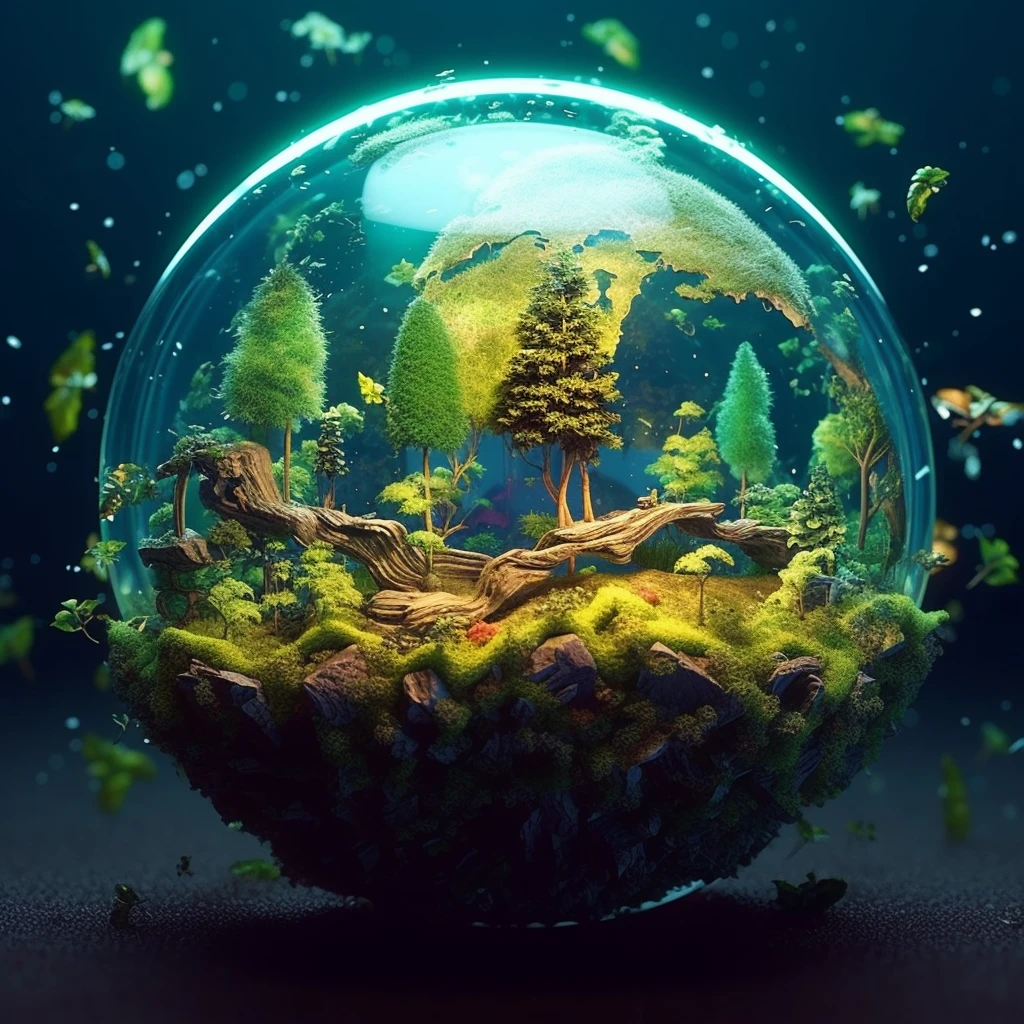 Earth Day poster, ((Spherical Earth, Earth and Nature, transparent plastic, optics, surreal, magic, fantasy, composition, bright, light fluorescence, ultra-detaile, trend in artstation, octane rendering,))), Futuristic, masterpiece, super detail, best quality