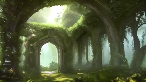 In a forgotten corner of the forest, a dilapidated stone archway stands as a portal to another realm. Vines and ivy intertwine around its weathered surface, adding to its air of enchantment. Beyond the archway lies a realm cloaked in twilight, where fantas...