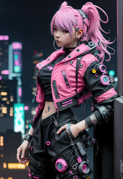 a woman with pink hair sitting on top of a wall, anime cyberpunk art, cyberpunk anime art, female cyberpunk anime girl, cyberpunk anime girl, dreamy cyberpunk girl, cyberpunk girl, anime cyberpunk, cyberpunk beautiful girl, digital cyberpunk anime art, a teen cyberpunk cyborg, neonpunk, young lady cyborg, high quality cyberpunk art, modern cyberpunk animeန
