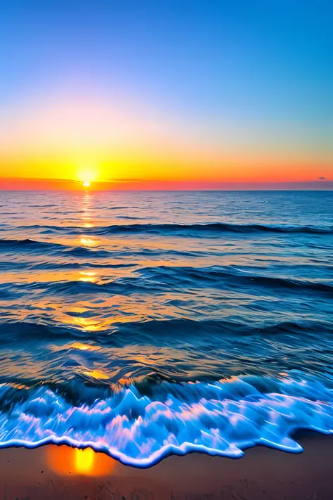 Gorgeous sunrise background with sea, blue water