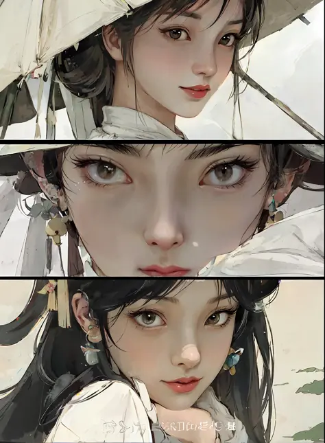 there are two pictures of a woman with an umbrella and a cat, artwork in the style of guweiz, guweiz, beautiful character painting, guweiz on artstation pixiv, guweiz on pixiv artstation, stunning anime face portrait, beautiful digital artwork, wlop rossdr...