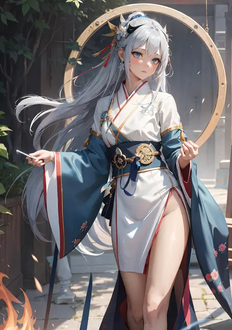 anime - style woman in a white and blue outfit with a sword, artwork in the style of guweiz, palace ， a girl in hanfu, white haired deity, trending on cgstation, guweiz on artstation pixiv, guweiz on pixiv artstation, extremely detailed artgerm, japanese g...