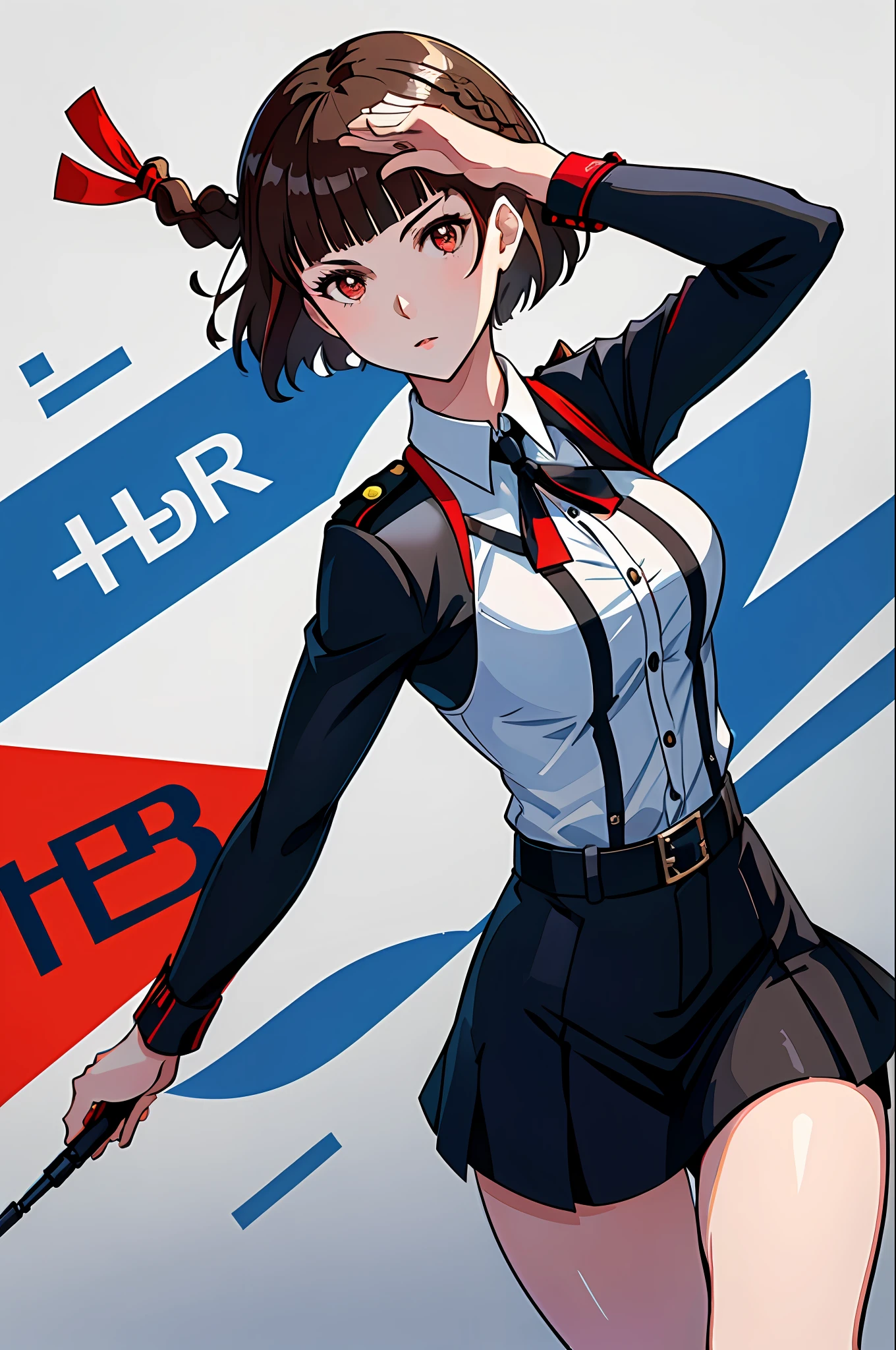 Anime girl in uniform holding a sword and posing for a picture - SeaArt AI