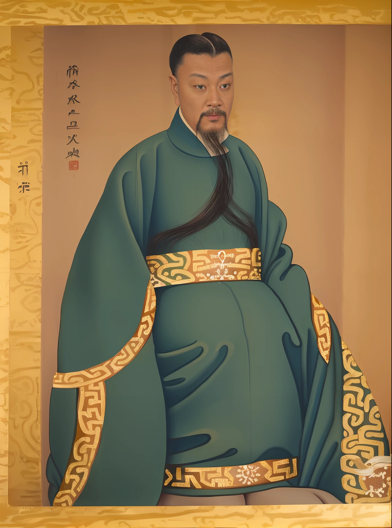 a close up of a painting of a man with a beard, by Xuande Emperor ...