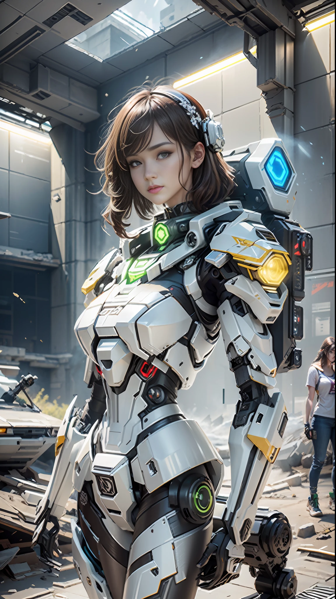 ((Best quality)), ((masterpiece)), (highly detailed:1.3), 3D,Shitu-mecha, beautiful cyberpunk women with her mecha in the ruins of city from a forgoten war, ancient technology,HDR (High Dynamic Range),Ray Tracing,NVIDIA RTX,Super-Resolution,Unreal 5,Subsurface scattering,PBR Texturing,Post-processing,Anisotropic Filtering,Depth-of-field,Maximum clarity and sharpness,Multi-layered textures,Albedo and Specular maps,Surface shading,Accurate simulation of light-material interaction,Perfect proportions,Octane Render,Two-tone lighting,Low ISO,White balance,Rule of thirds,Wide aperature,8K RAW,Efficient Sub-Pixel,sub-pixel convolution,luminescent particles,light scattering,Tyndall effect