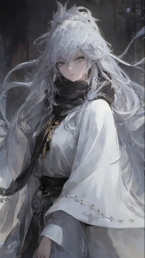 a close up of a woman with a white hair and a black scarf, a character portrait by Yang J, pixiv contest winner, fantasy art, white haired deity, beautiful character painting, artwork in the style of guweiz, the piercing stare of yuki onna, guweiz, with wh...