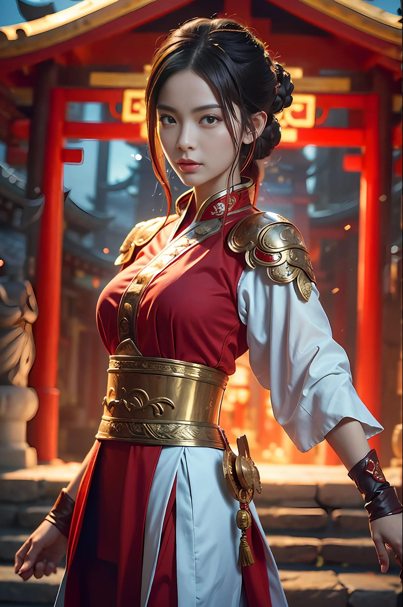 Best Quality, Masterpiece, Ultra High Resolution, (Realistic: 1.4), Xiuxian, Weapon, Detail Face,
1 girl, red clothes, solo, weapon, (magic circle: 1.2), Xiuxian, upper body, beautiful girl, half, East Asian architecture, sheath, construction,
