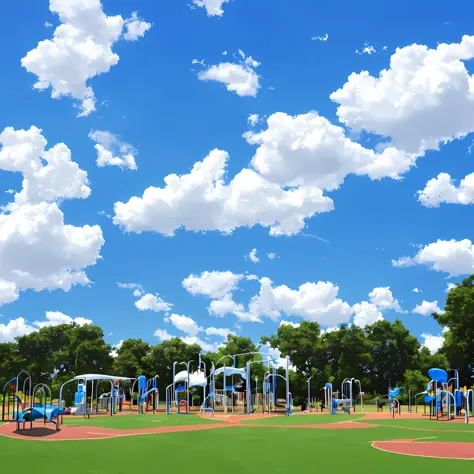 Blue sky and white clouds, campus, playground