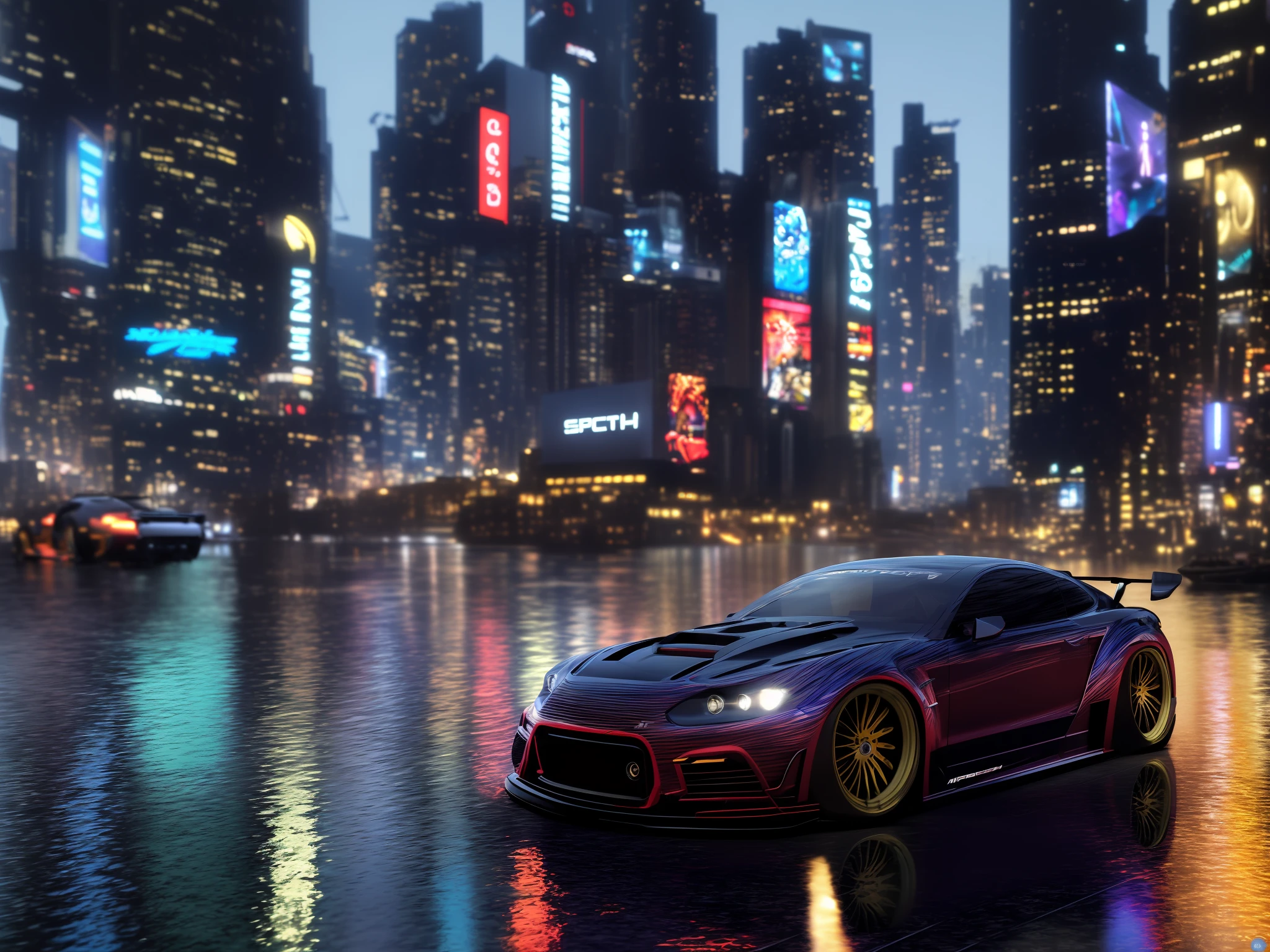 sport car,tuned, motion, (at night:2) (motion blur:1. 3), movie action scene, (Need for Speed:1. 1), wet reflection, racing game, (cityscape in background:1. 5), (detailed stunning environment:1.5), moody dark atmosphere, neon underground aesthetics, (sci-fi), cyberpunk, blade runner, cinematic, cover art, (low front angle),intricate, (highly detailed:1.5), digital painting, digital art, artstation, concept art,(color contrast:1. 1), (Wide lens:1.5),best quality masterpiece, (photorealistic:1.5), sharp focus, 8k, HDR, shallow depth of field, broad light, high contrast, light sparkles, chromatic, sharp focus,transparent,(clear photo:1.5)