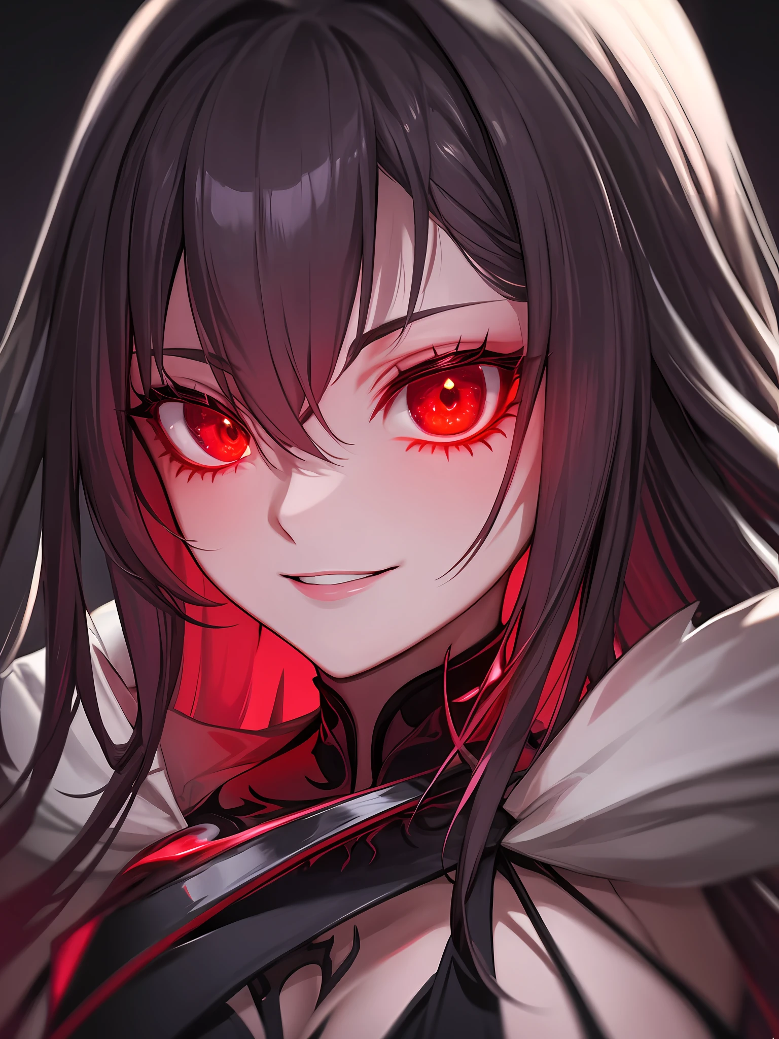 1lady , night hunter, glowing red eyes, night, mischivous smile, scary, close up
hard lighting, best quality, intricate, highly detailed, masterpiece,
