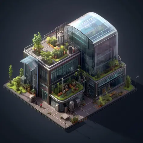 Isometric, overlooking 45 degrees, SLG game building, single building, greenhouse planting, gray background, concept art, octane rendering