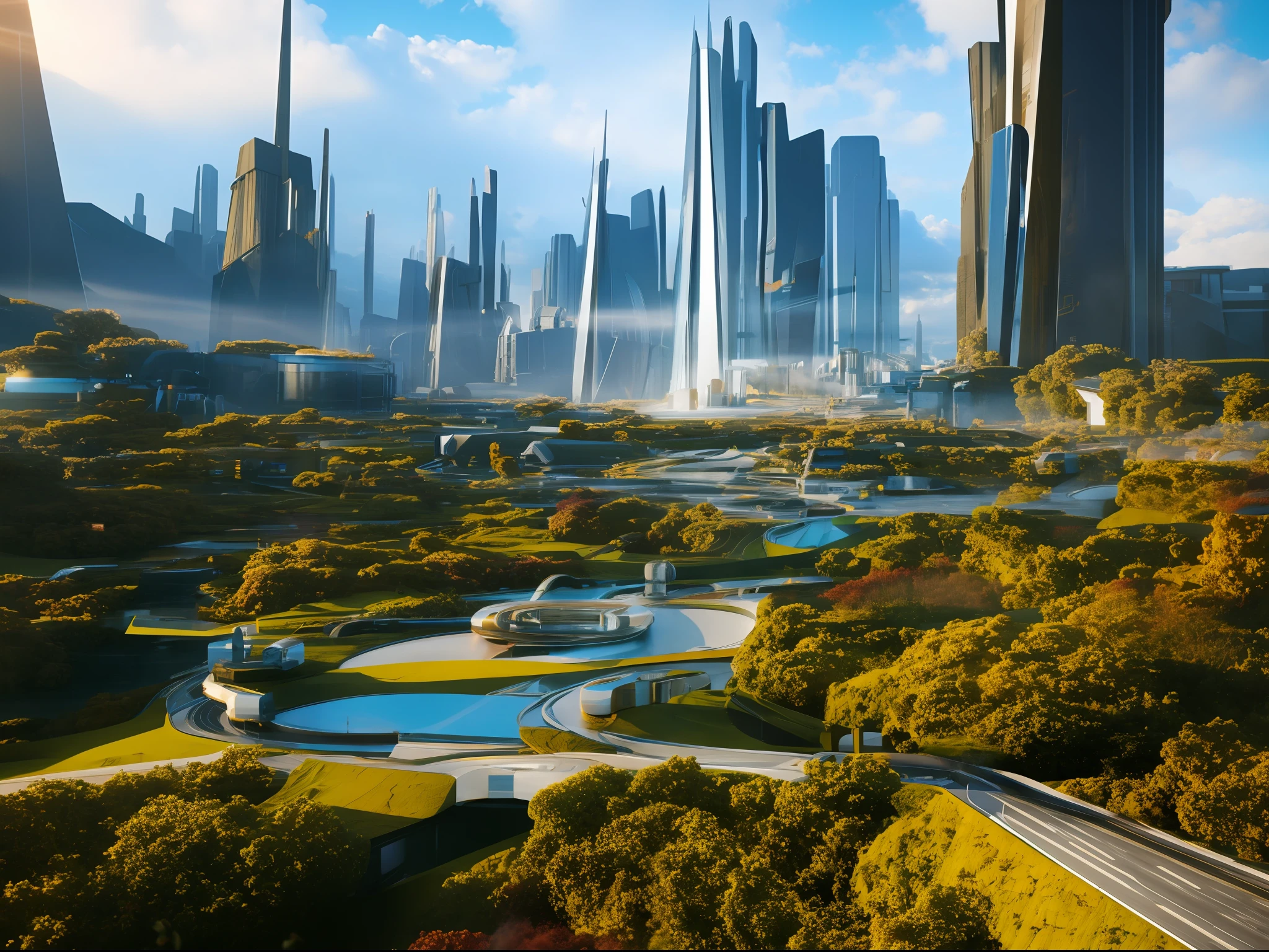 render, landscape of a futuristic sci fi city, sci fi, ultra realistic, high resolution, city