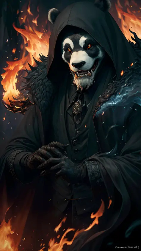 a panda portrait of a hyperdetailed in the style of a dementor from harry potter and a rogue dnd character,ginger hair, (pleasan...