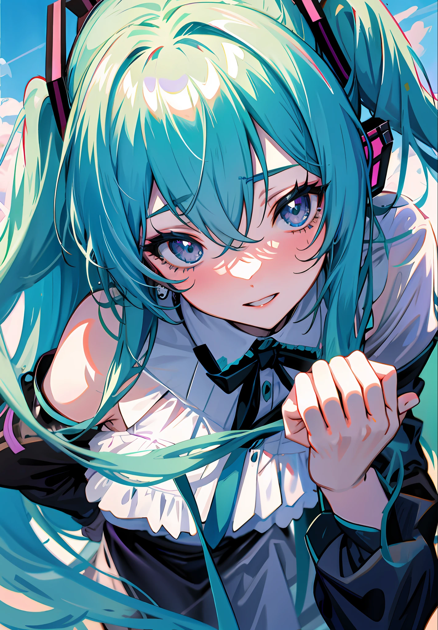 hatsune miku, Grimasse, schattiertes Gesicht, Meisterwerk, absurdesten,