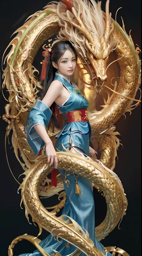 Zhong Fenghua, gorgeous hanfu, official art, Unity 8k wallpaper, super detailed, beautiful beauty, masterpiece, best quality, (tangled, tangled, tangled), (fractal art: 1.4), (character center: 1.3), 1 girl, dragon rape girl, dragon foot inserted into ass,...