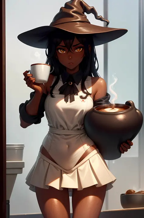 ((Coffeegirl)), eyse, ((swimming in coffee)), warm , coffee steam , ((light dark skin)), ((Coffee foam)) camel-toe skin, witch, ...