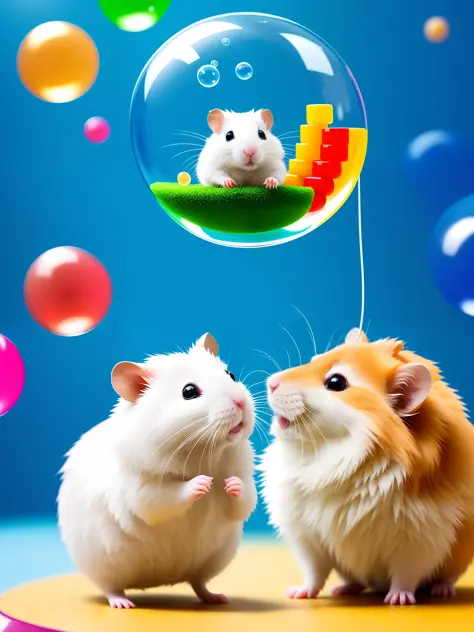 hamster playing bubble, 8k, realistic