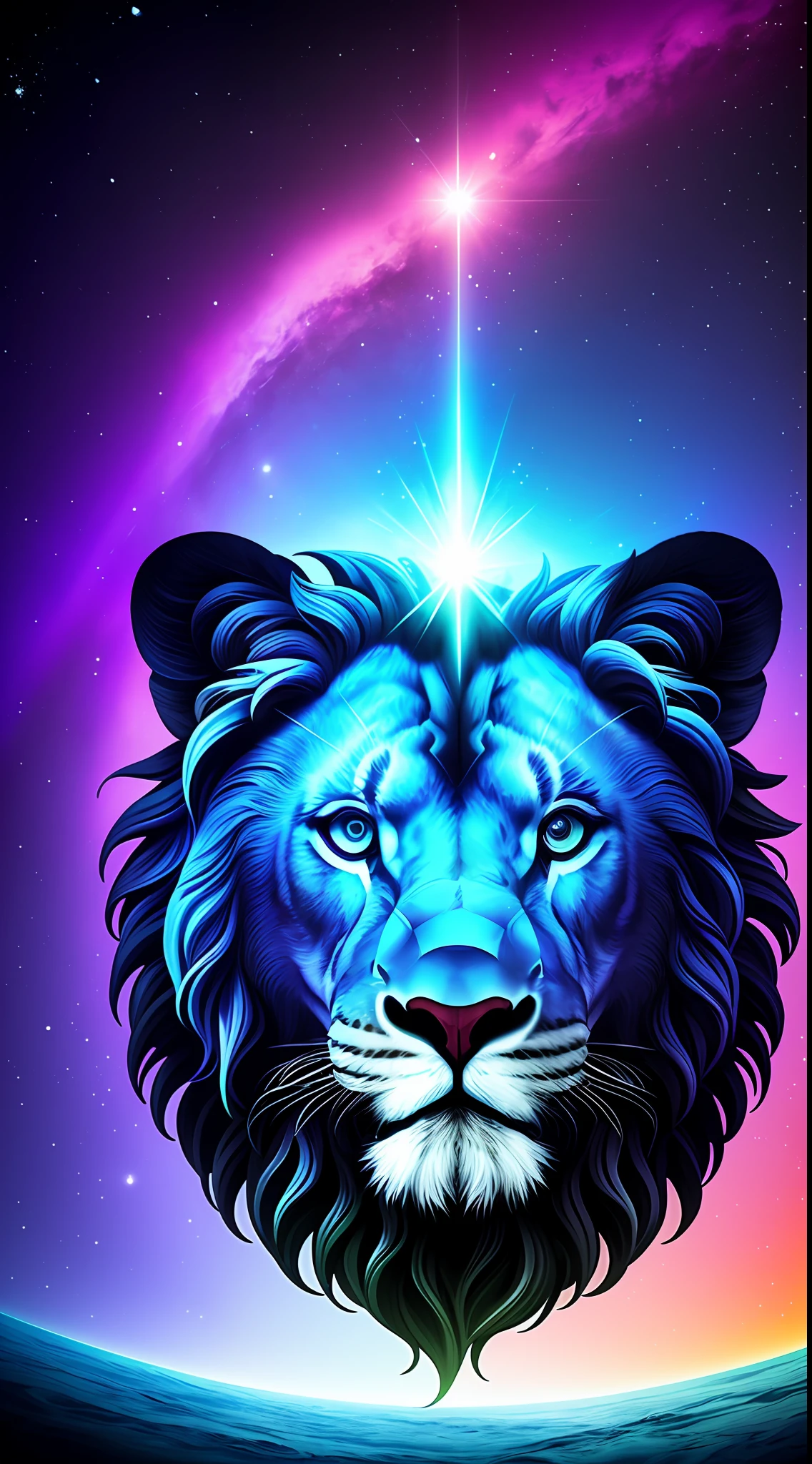 A close up of a lion's head with a star in the background - SeaArt AI