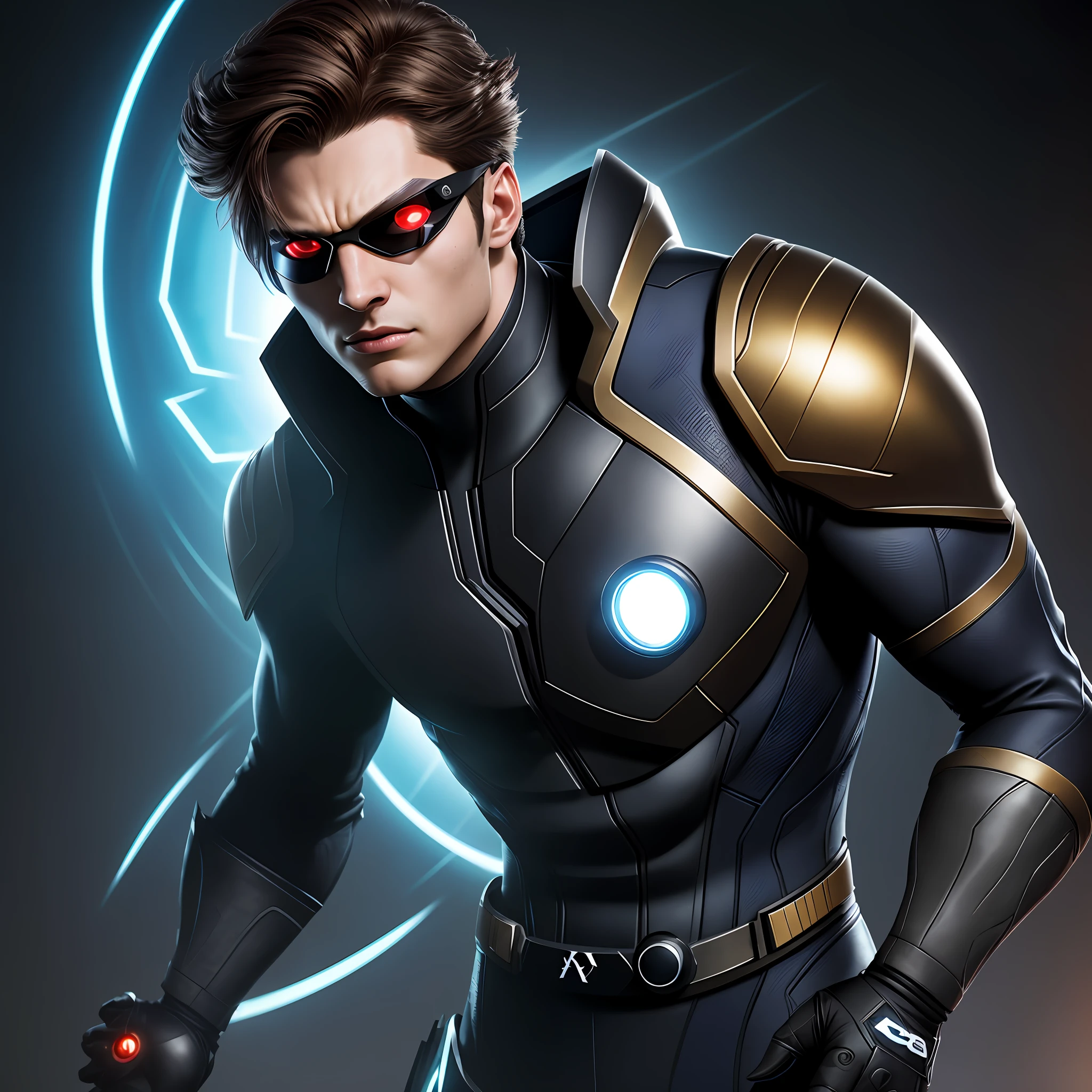 cyclops X-men ,FULL BODY.camera view against plongée, golden ratio, dark background lighting, close-up, detailed facial details, perfect face, sharpness, trend art, sharp facial details, ultra high quality, line art, high fantasy, exquisite, 4k, soft lighting 8k, dreamer --iso 100