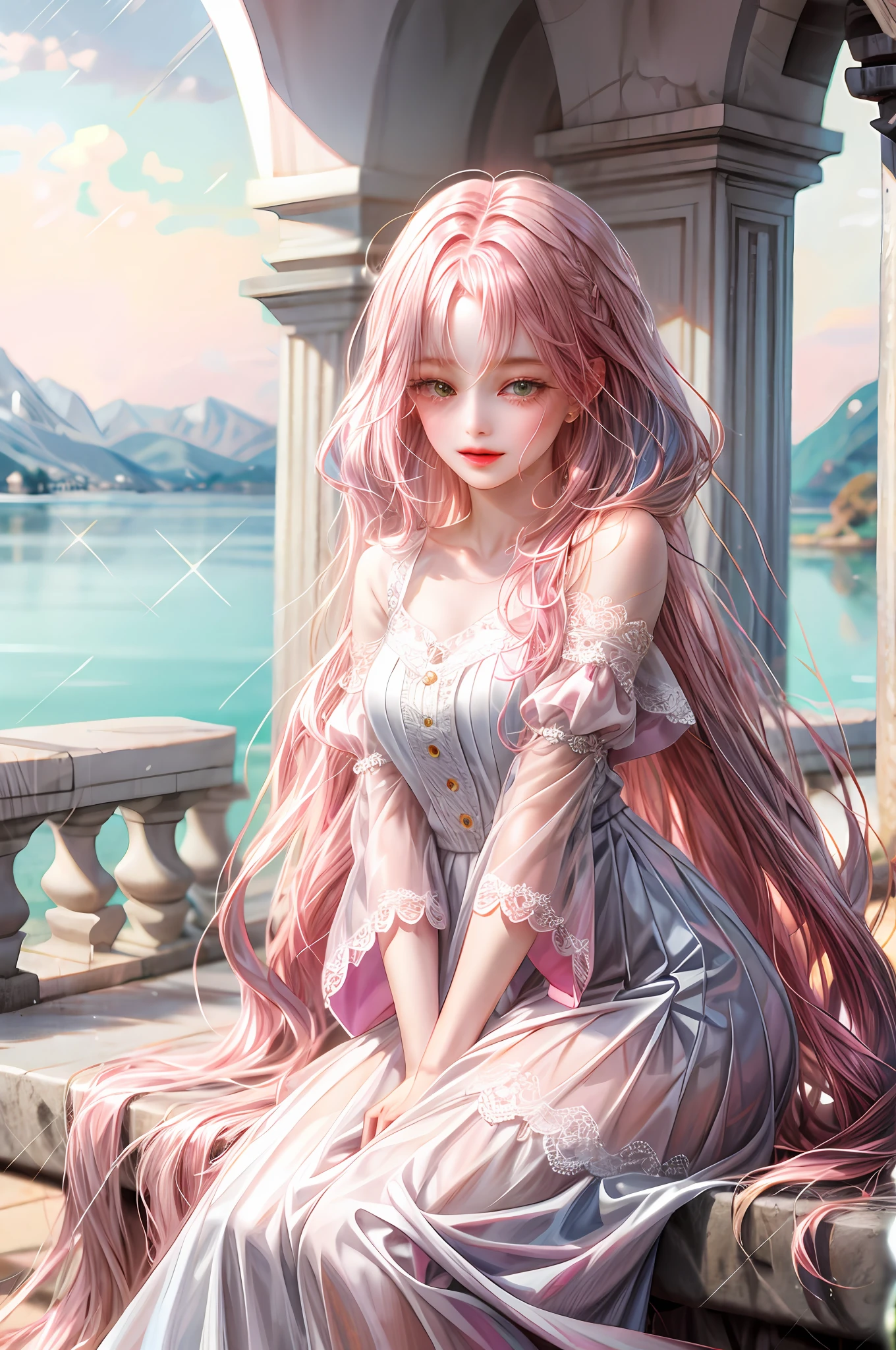 Застенчивая девушка, сладкий, красивый, розовые волосы