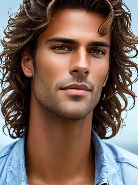 a photorealistic portrait of a stunningly handsome tanned brazilian male supermodel with no make-up, photo for the cover of a ma...