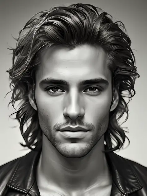 A photorealistic portrait of a stunningly handsome tanned Brazilian male supermodel with no make-up, extremely detailed light ho...