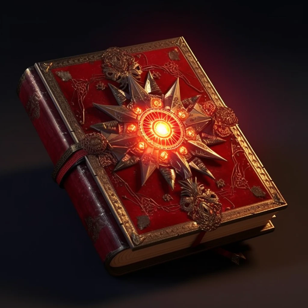 A spell book with a red cover, inlaid with topaz, game icons ...