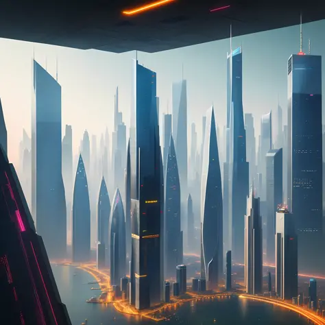 Skyscrapers Futuristic City Top Quality 8K Big City Megacity Sci-Fi Cyberpunk High Resolution