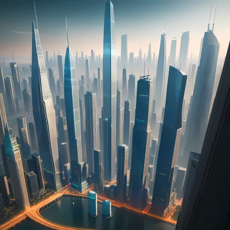 Skyscrapers Futuristic City Top Quality 8K Big City Megacity Sci-Fi Cyberpunk High Resolution