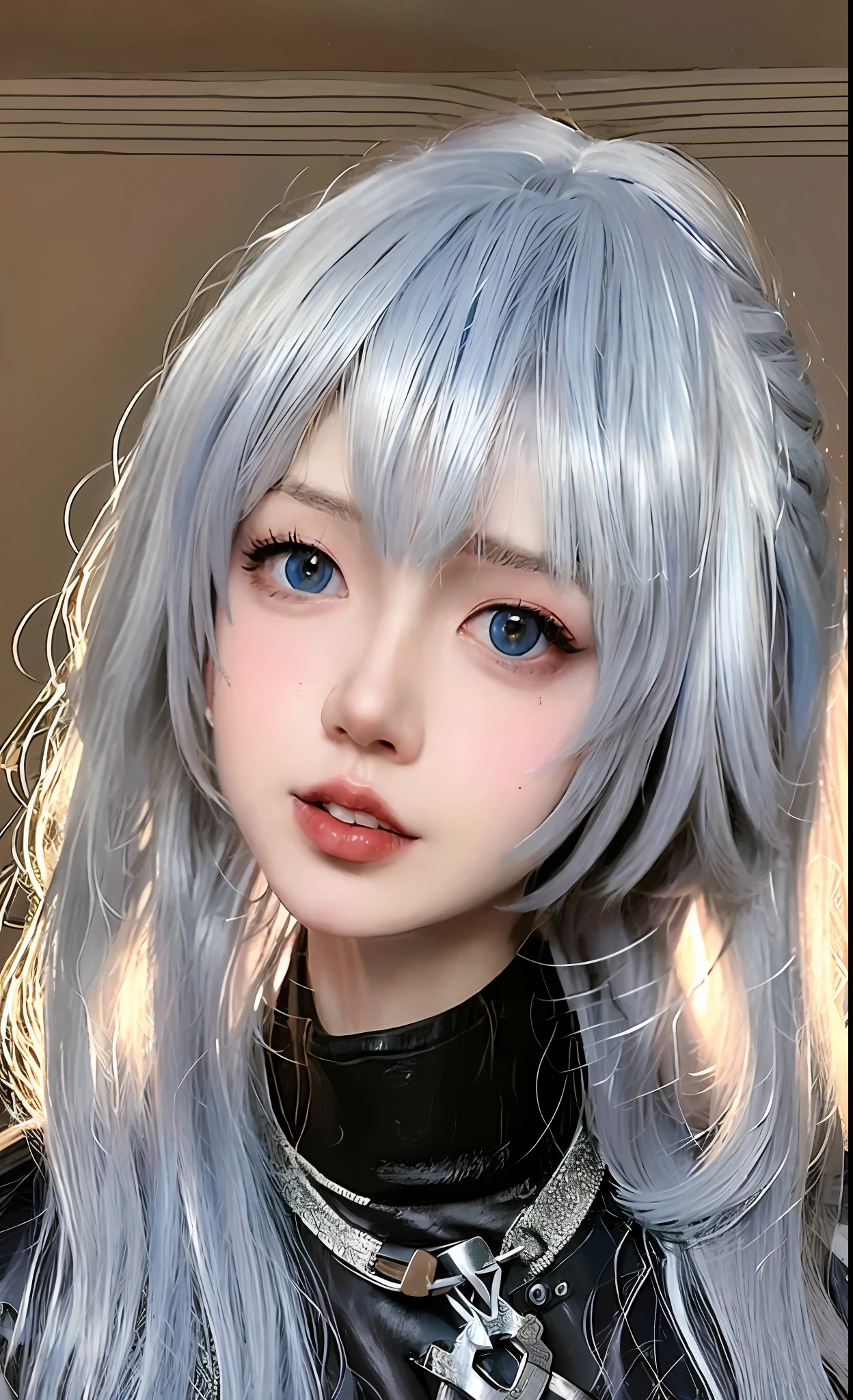 A close up of a person with long hair wearing a black top - SeaArt AI