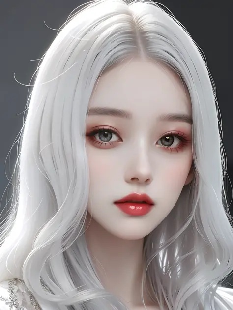 1beautiful woman, pale skin, thin lips, silver hair