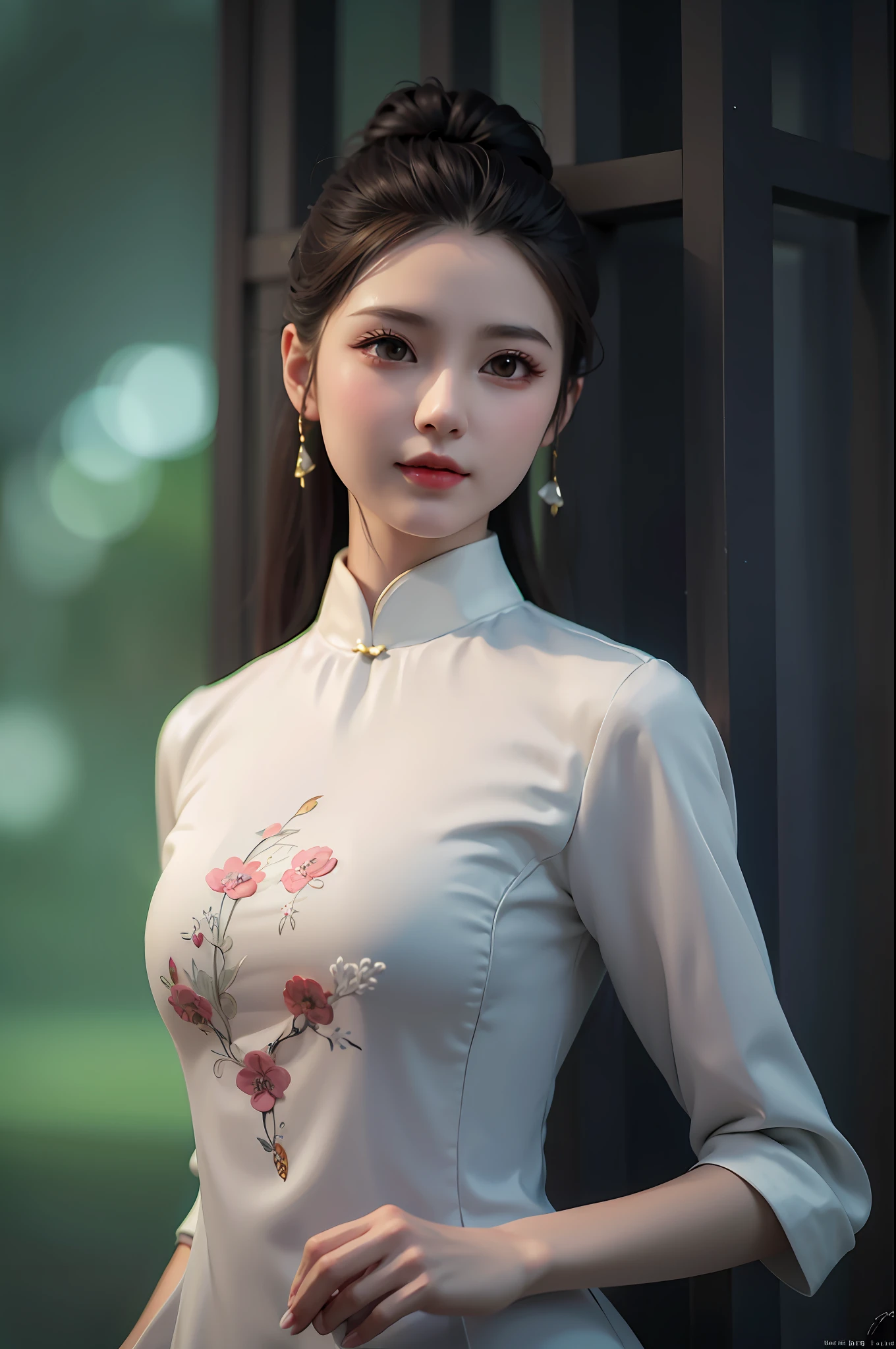 Arafed Woman In A White Dress Posing For A Picture Cheongsam With Acient Chinese Clothes