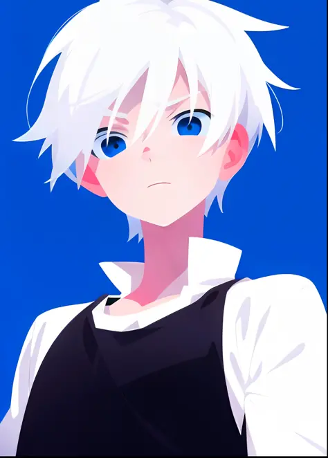 Anime boy with white hair and blue eyes looking to the side, inspired by Goro Fujita, 2d anime style, flat anime style shadow, short white hair girl, anime boy, flat anime style, produced by anime painter studio, Kaoru Nagisa, 2d anime, (2d illustration), ...