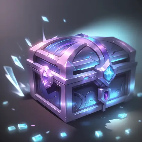 (Masterpiece, Top Quality, Best Quality, Official Art, Beautiful Beauty: 1.2), (8k, Best Quality, Masterpiece: 1.2), (((White Background,))) (Item/baoxiang), Fantasy, a cyberpunk style treasure chest, purple and blue