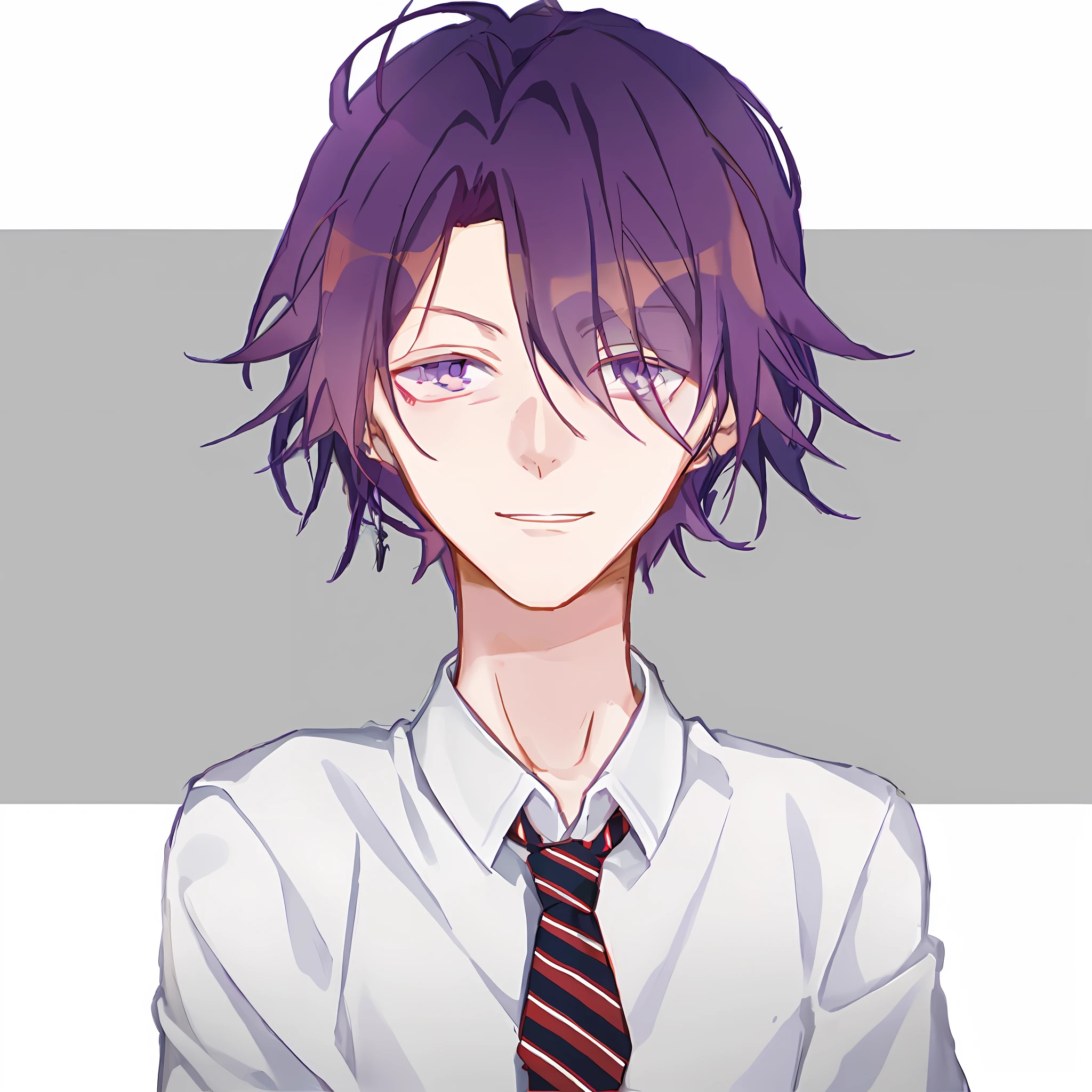 Anime boy with purple hair and tie posing for a picture - SeaArt AI