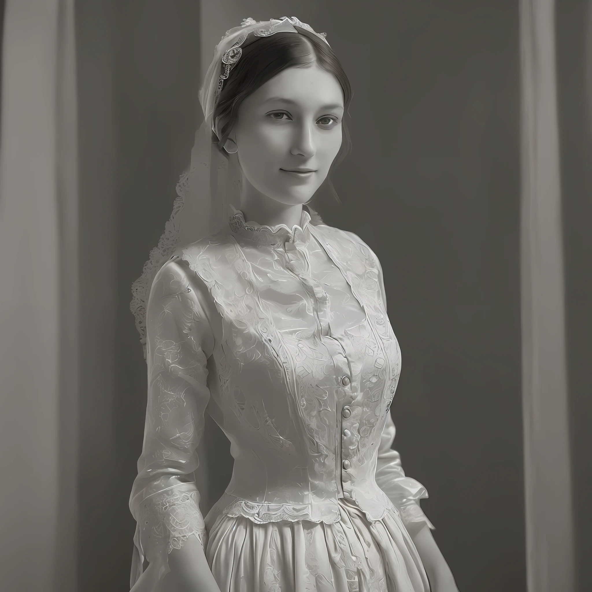 A black and white photo of a woman in a wedding dress - SeaArt AI