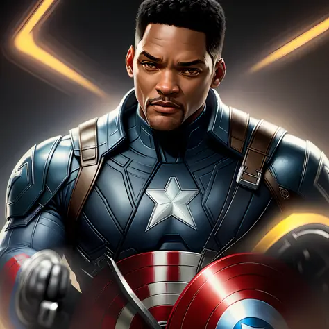 Tarantino Will Smith style as Captain America 8k, high definition, detailed face, realistic detailed face, detailed eyes, detailed suit, Marvel and DC style, hyper-realistic, + cinematic plan + dynamic composition, incredibly detailed, sharpness, detail + ...