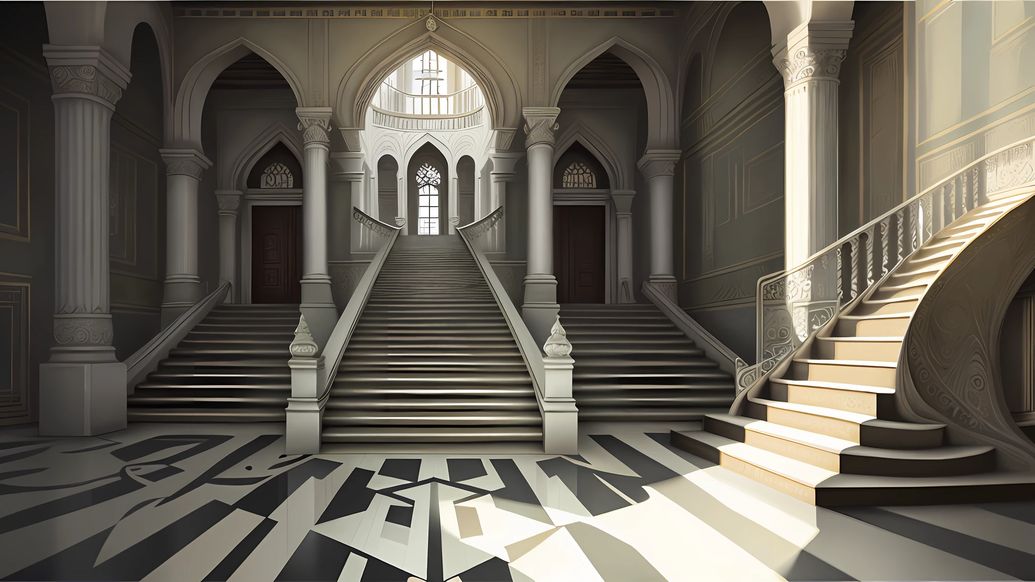 Fractal palace, stairs, Escher, photorealist, masterpiece