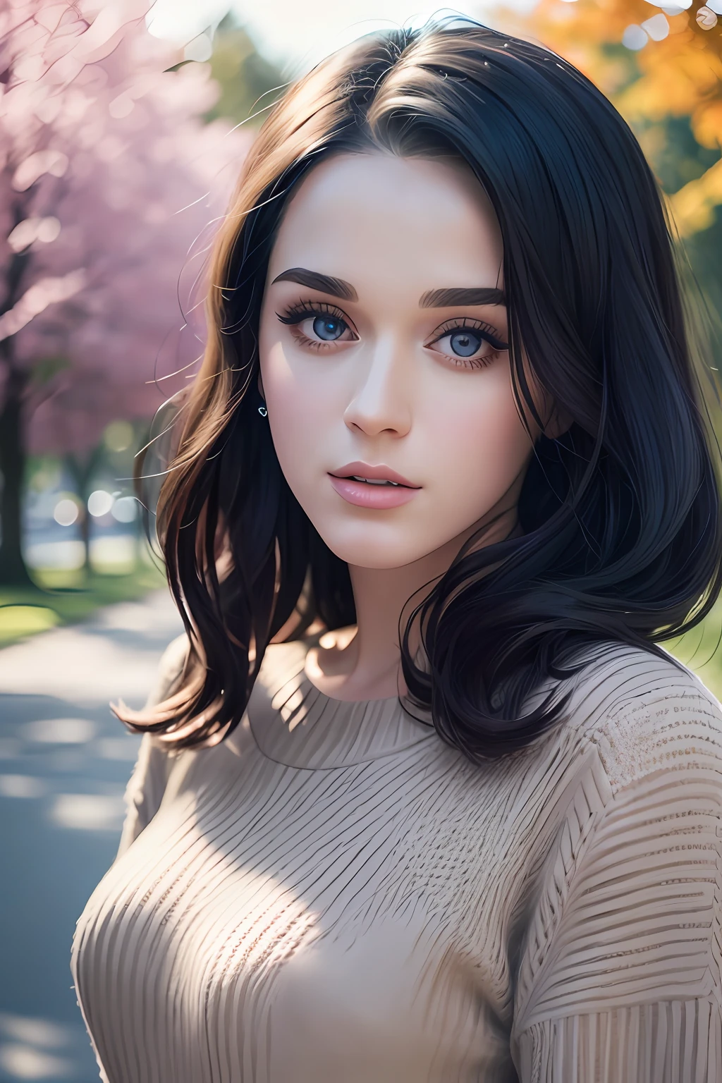 katy perry wearing sweater, portrait, beautiful face, pretty eyes, outside, portrait, park, trees, teeth, eyes open, ward winning photo, best quality, upper body, JenniferConnelly, nikon d850 film stock photograph 4 kodak 400 camera f1.6 lens rich colors hyper realistic lifelike texture natural lighting trending on artstation cinestill 800, (100mm lens)