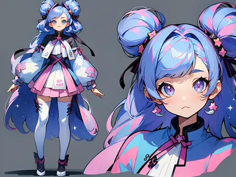 ((masterpiece)),(((best quality))),(character design sheet, same character, front, side, back), illustration, 1 girl, multiple hair color, side bangs, environment change scene, hairstyle fax, Zitai pose, woman, modern harajuku fashion, style, fashionable, ...