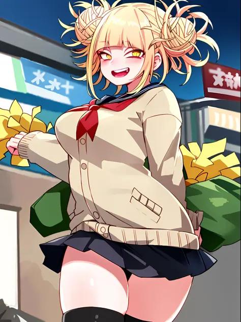 Masterpiece, best quality, 1girl, detailed face, toga himiko, yellow eyes, light from behind, super detailed, grocery store, (la...