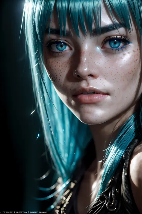 film, ((close-up face)), best quality, sharp graphics, diffused light, (detail is clear for every strand of blue hair on the fac...