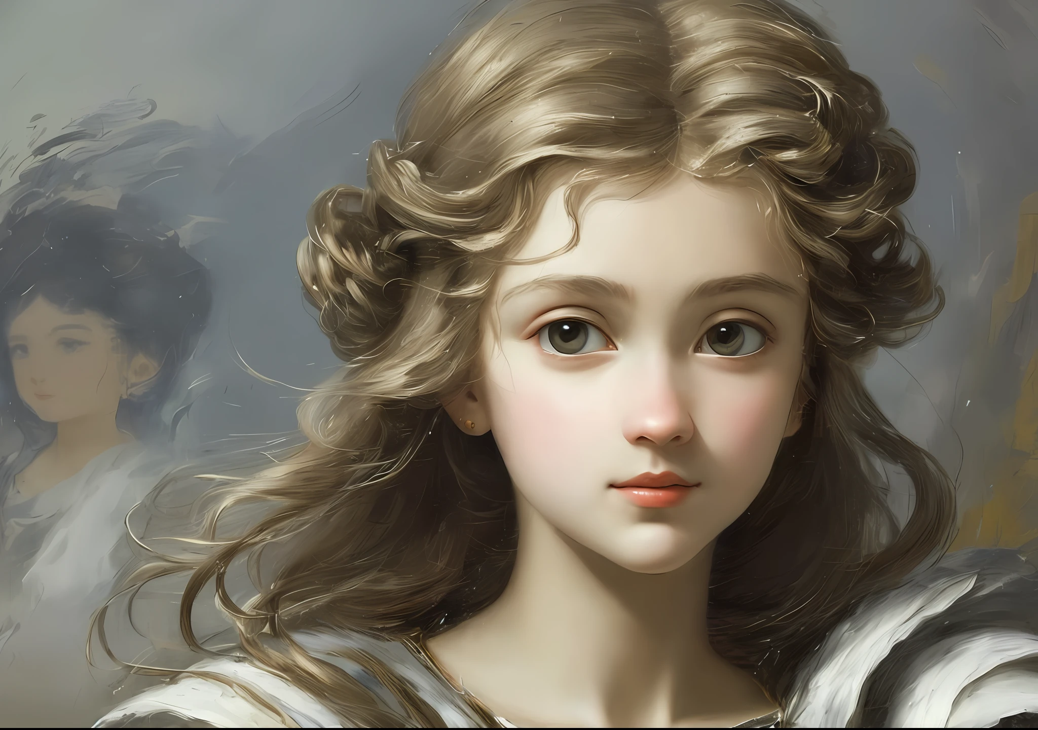 A painting of a young girl with long hair and a white dress SeaArt AI